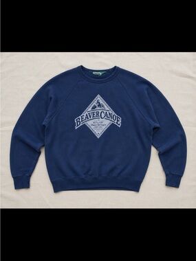 90s Beaver Canoe Graphic Crewneck Sweatshirt Adult Small Navy Blue Vintage FLAW